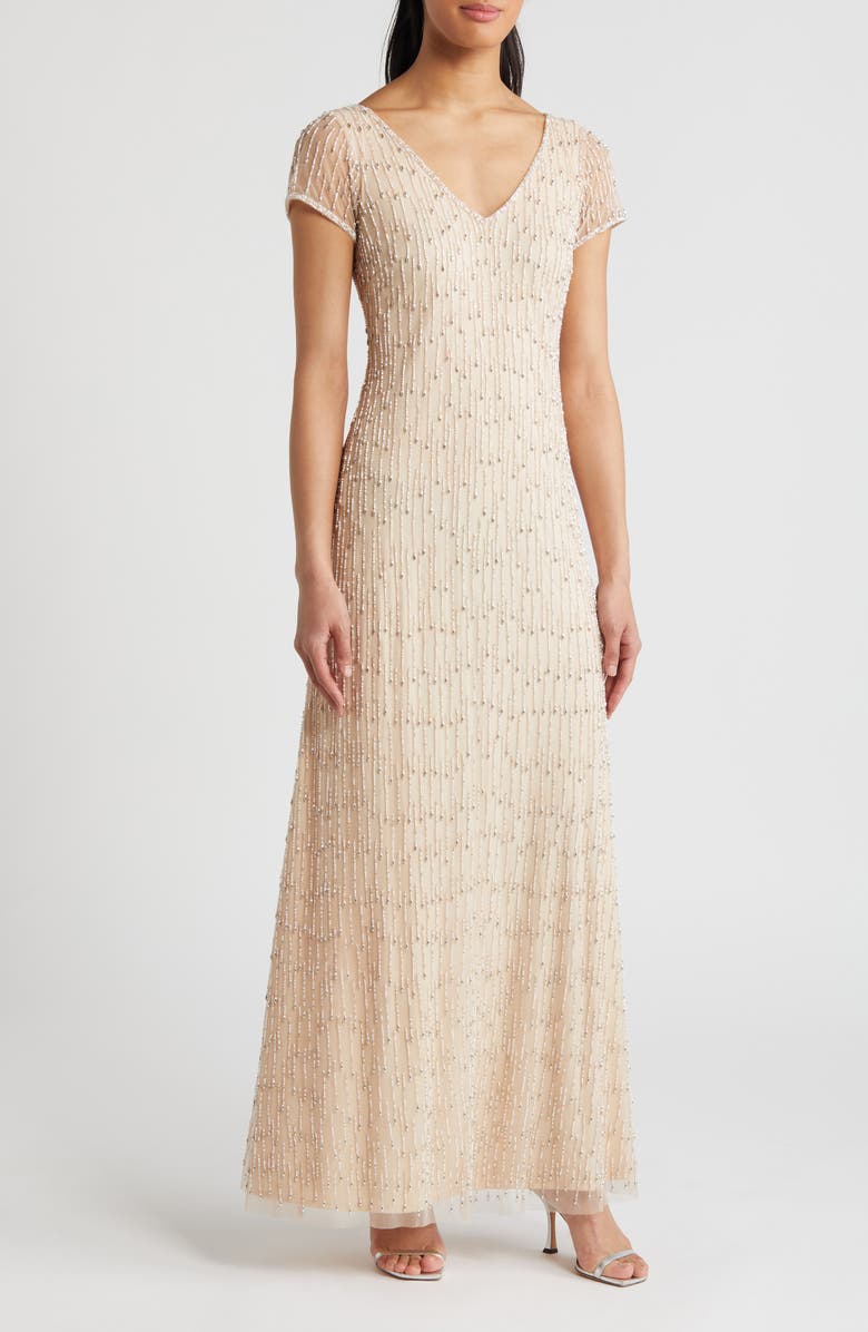 Pisarro Nights Beaded Gown, Main, color, Blush 610