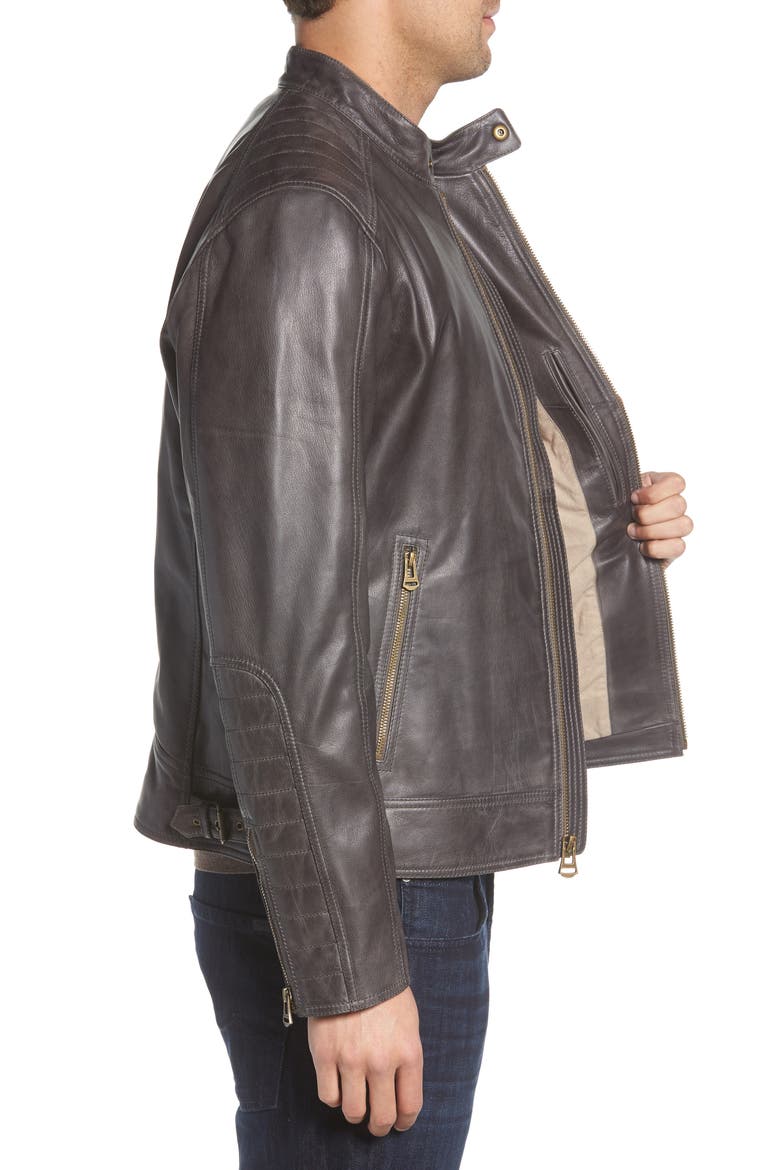 Washed Leather Moto Jacket, Alternate, color, GREY
