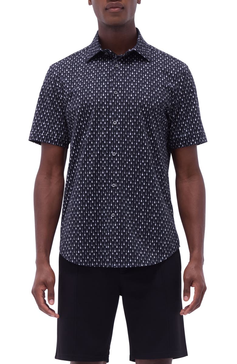 Bugatchi Miles OoohCotton<sup>®</sup> Guitar Print Short Sleeve Button-Up Shirt, Main, color, 