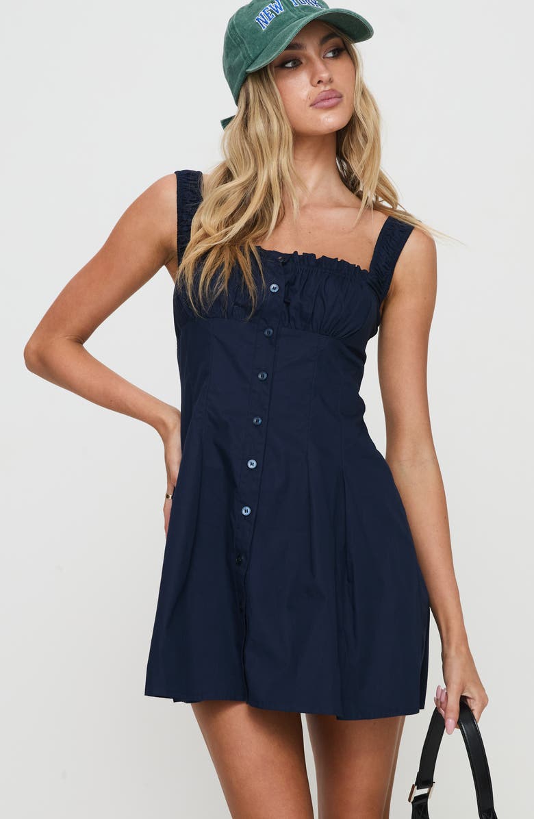 Princess Polly Wait for You Cotton Minidress, Alternate, color, Navy