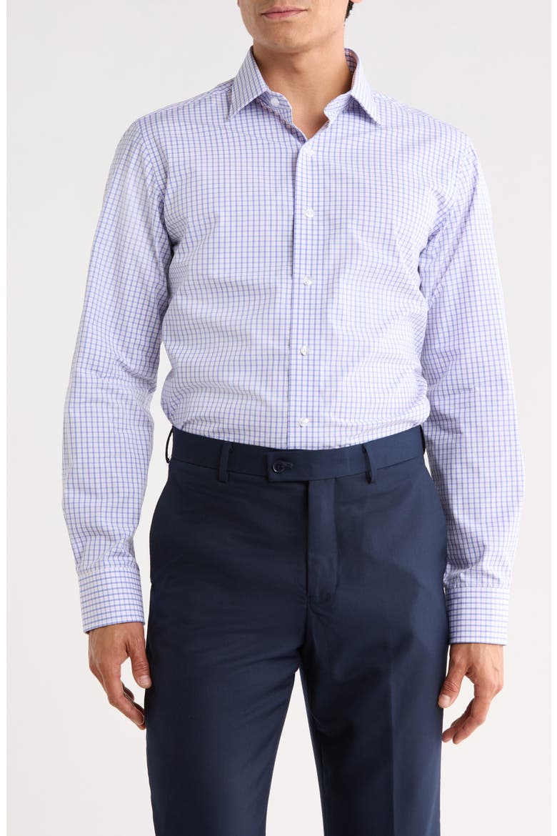 Trim Fit Box Check Dress Shirt, Main, color, LIGHT BLUE