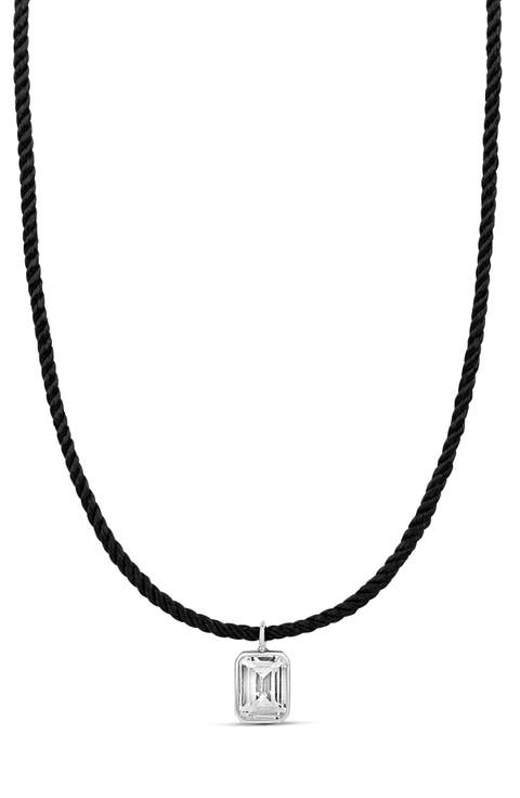 Emerald-Cut Cubic Zirconia Pendant Necklace