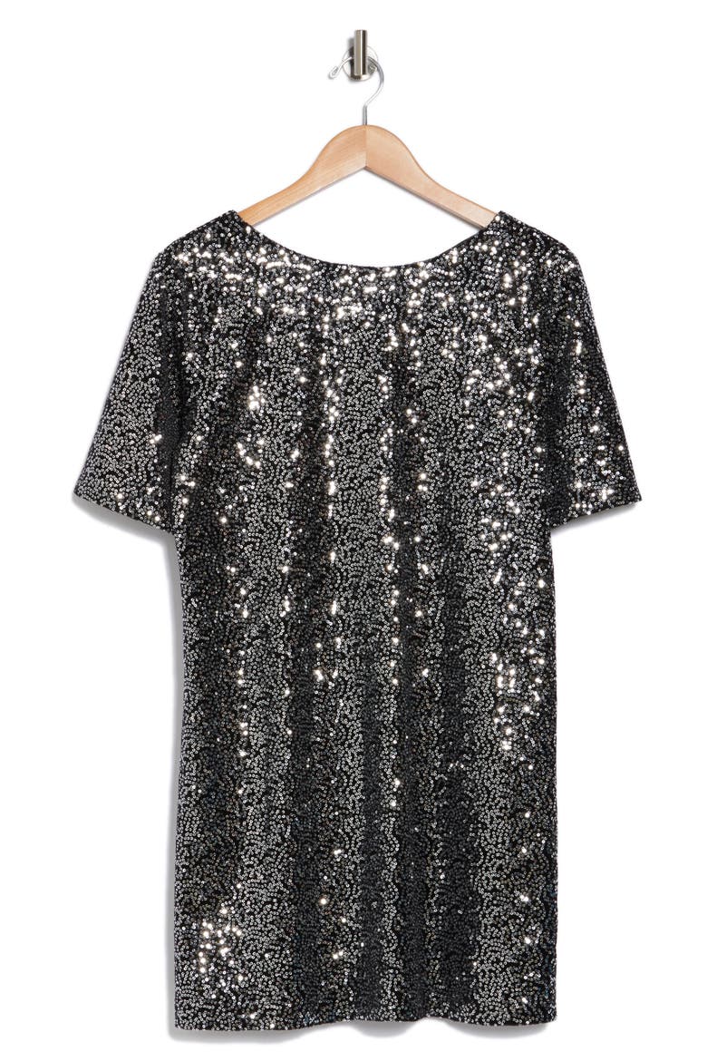 Elbow Length Sleeve Sequin A-Line Cocktail Dress, Alternate, color, BLACK