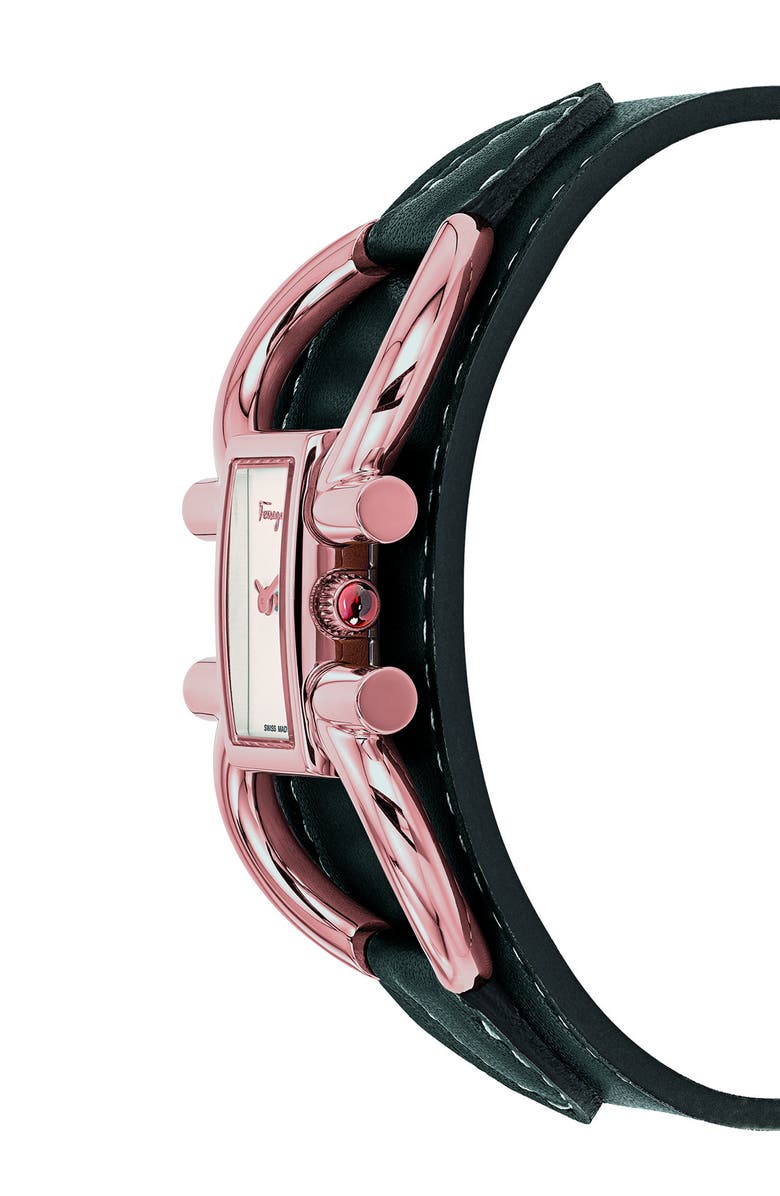 FERRAGAMO Salvatore Ferragamo Double Gancio Leather Cuff Strap Watch; 13mm x 23mm, Alternate, color, 