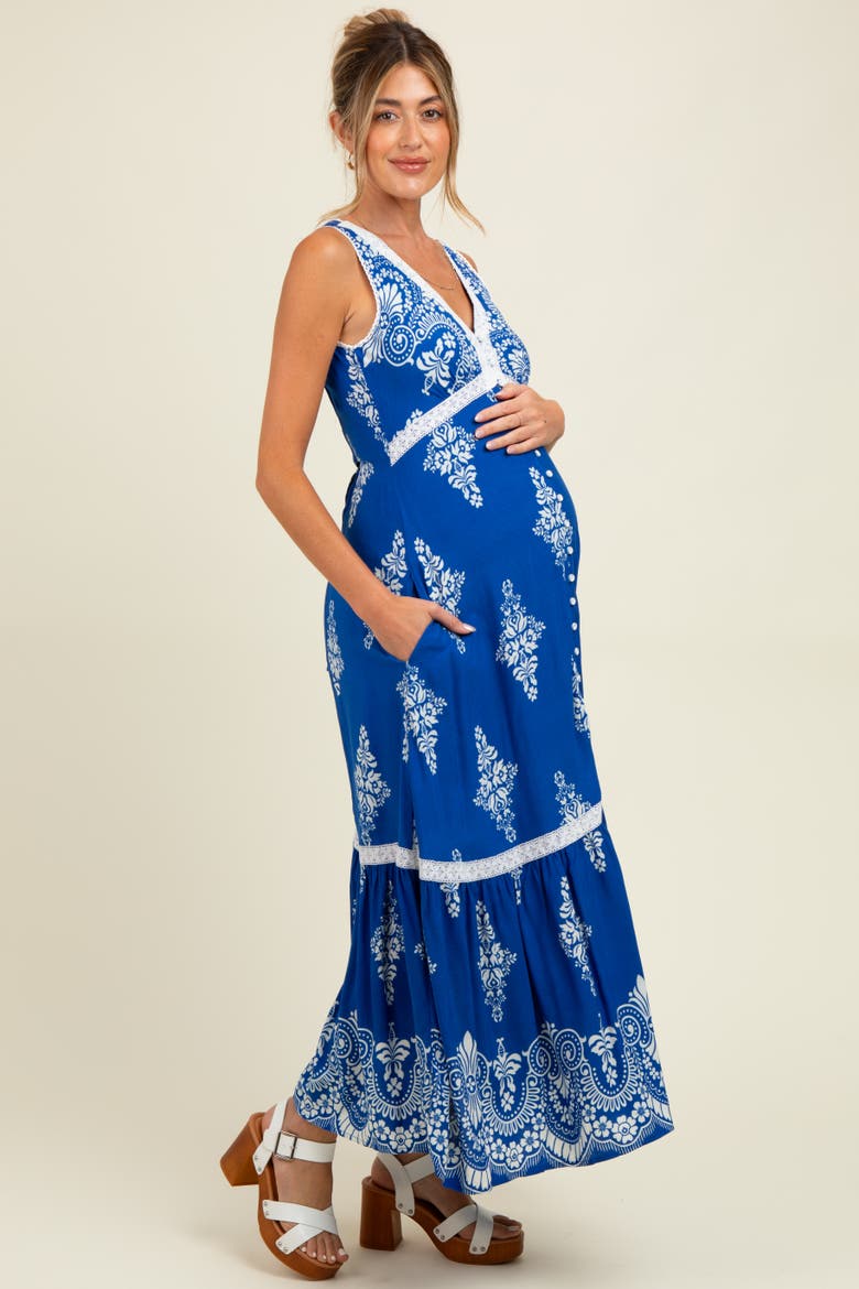 Border Print Resort Maxi Dress, Alternate, color, Royal Blue