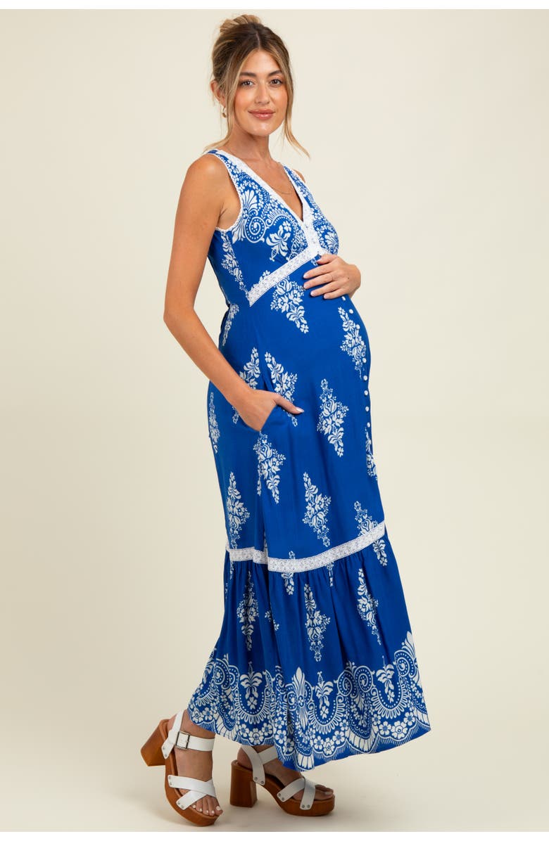 PinkBlush Border Print Resort Maxi Dress, Alternate, color, Royal Blue
