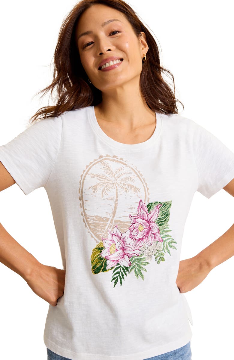 Tommy Bahama Lux Beaded Floral Stamp Graphic Organic Cotton T-Shirt, Alternate, color, White