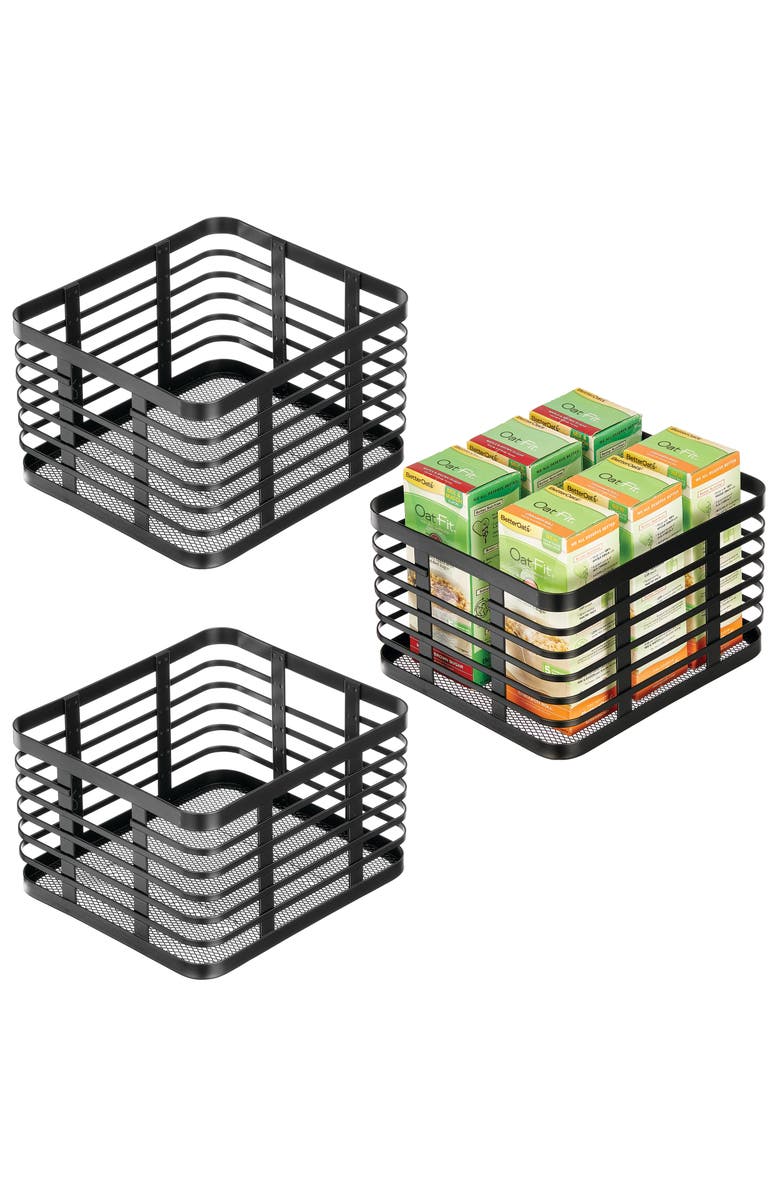 mDesign Metal Pantry Basket with Handles - Set of 4 - Matte Black, Alternate, color, Black