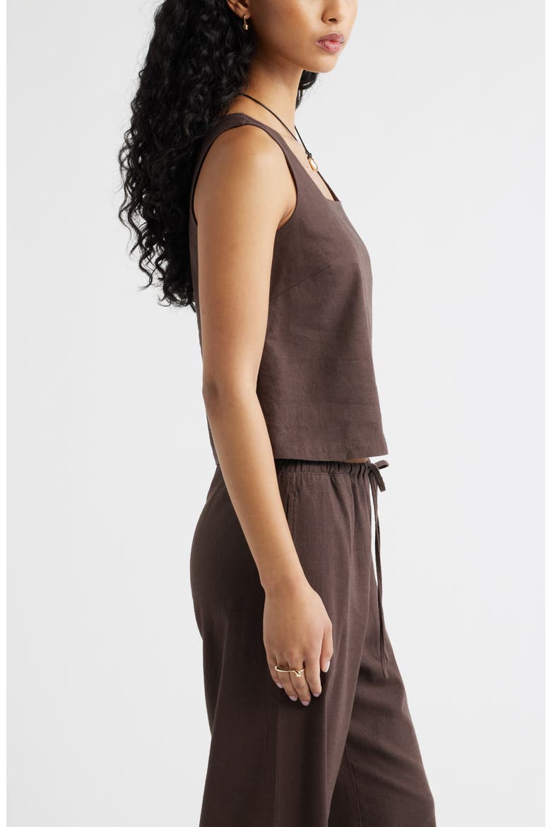 Square Neck Sleeveless Linen Blend Top, Alternate, color, BROWN SEAL