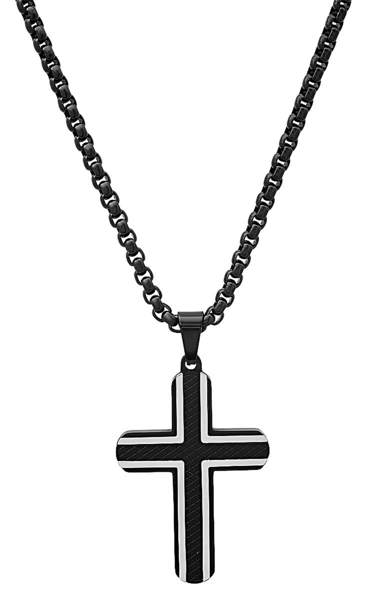 HMY JEWELRY Men's Two-Tone Black Stainless Steel Cross Pendant Necklace, Main, color, Silver/ Black