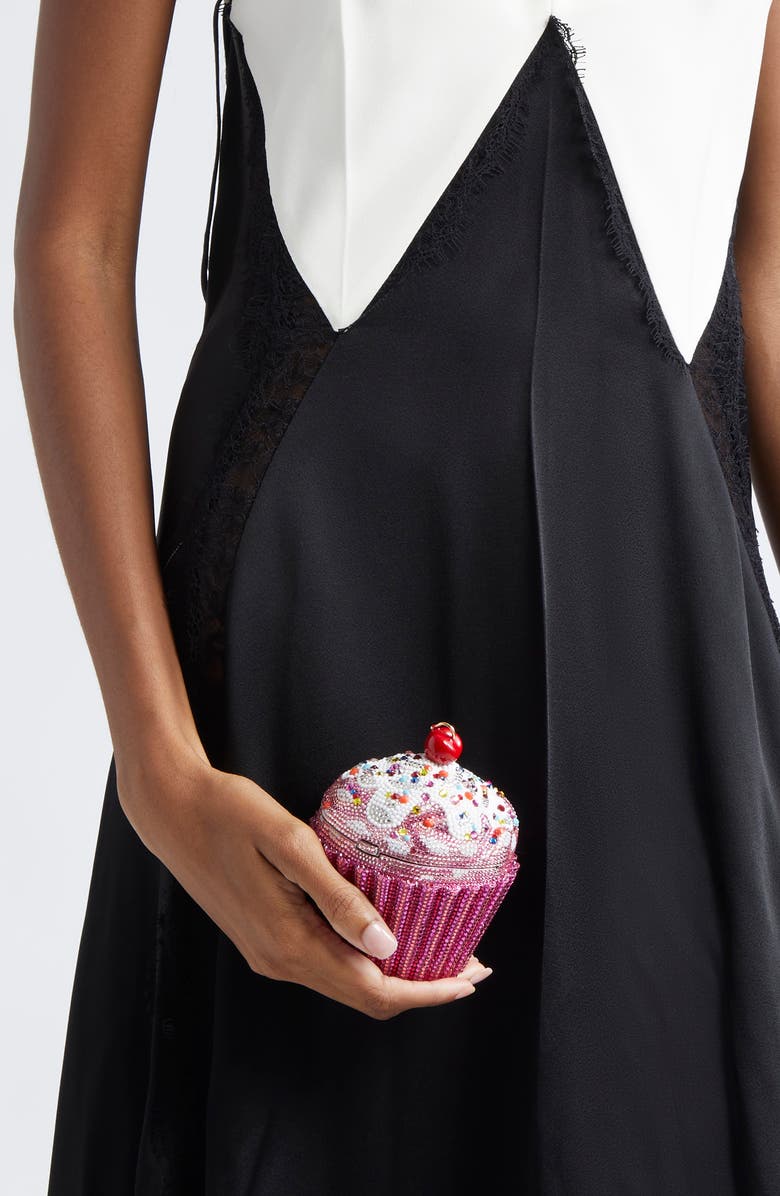 JUDITH LEIBER COUTURE Cherry Cupcake Crystal Clutch, Alternate, color, Silver Fuchsia Multi