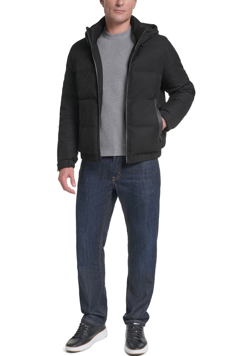 Stretch Twill Down and Feather Fill Puffer Jacket, Alternate, color, BLACK