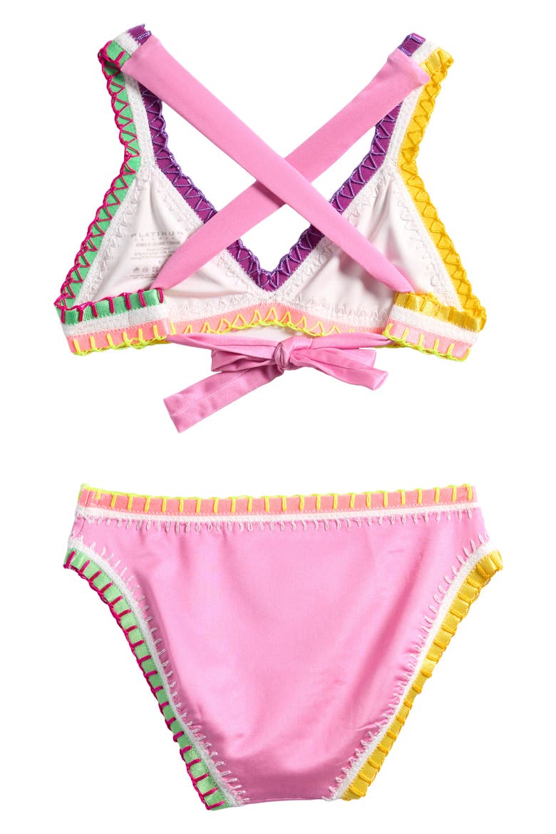 Kids' Rainbow Embroidered Two-Piece Swimsuit, Alternate, color, MAUVE