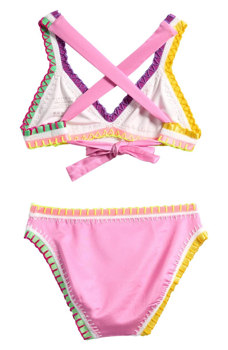 PQ SWIM Kids' Rainbow Embroidered Two-Piece Swimsuit, Alternate, color, Mauve