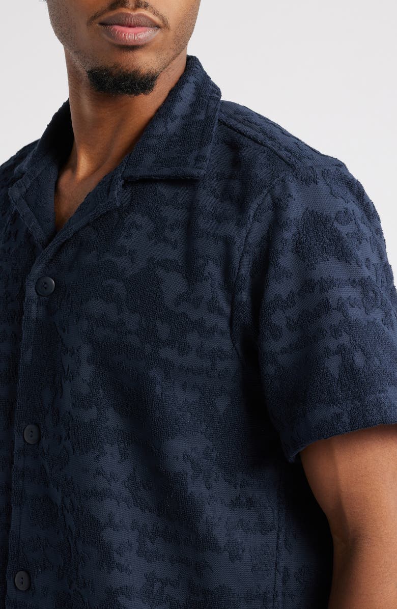 OAS Night Lagoon Cuba Terry Cloth Camp Shirt, Alternate, color, Blue