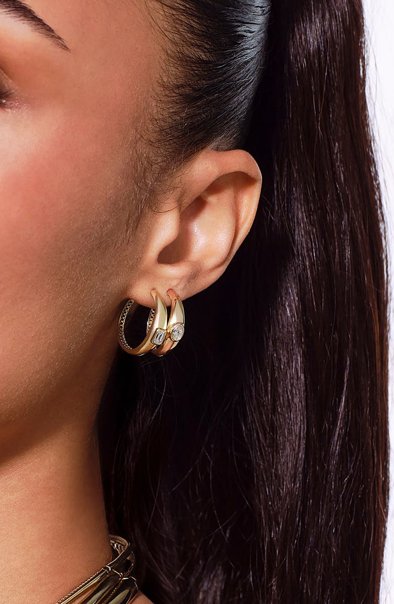 LANA 14K Gold Curved Solo Emerald Cut Diamond Hoop Earrings, Alternate, color, 14K Yellow Gold