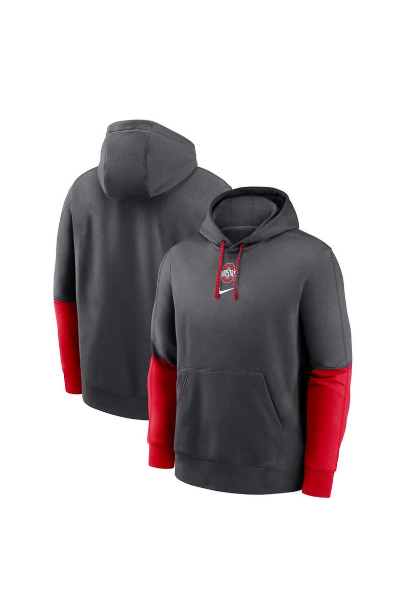 Nike Men's Nike Anthracite/Scarlet Ohio State Buckeyes 2024 Sideline Club Pullover Hoodie, Main, color, 