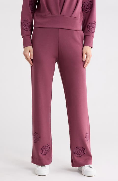 Rose Embroidered Scuba Knit Pants
