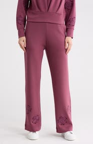 T Tahari Rose Embroidered Scuba Knit Pants