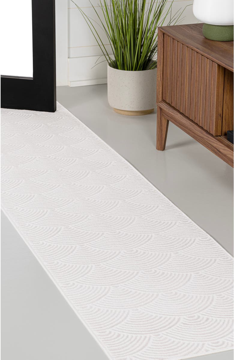 JONATHAN Y Porter Geometric Art Deco Fan Pattern High-Low Area Rug, Alternate, color, White/Light Gray