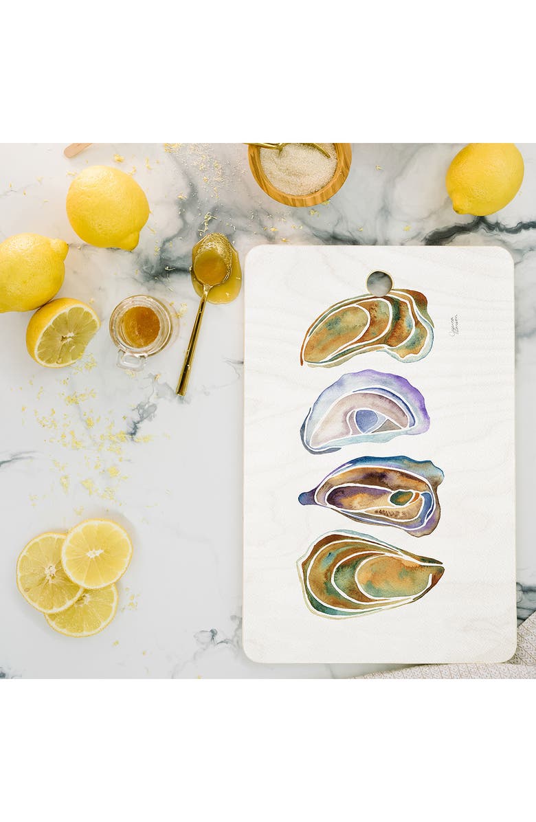Deny Designs Watercolor Oysters Wood Cutting Board, Alternate, color, White