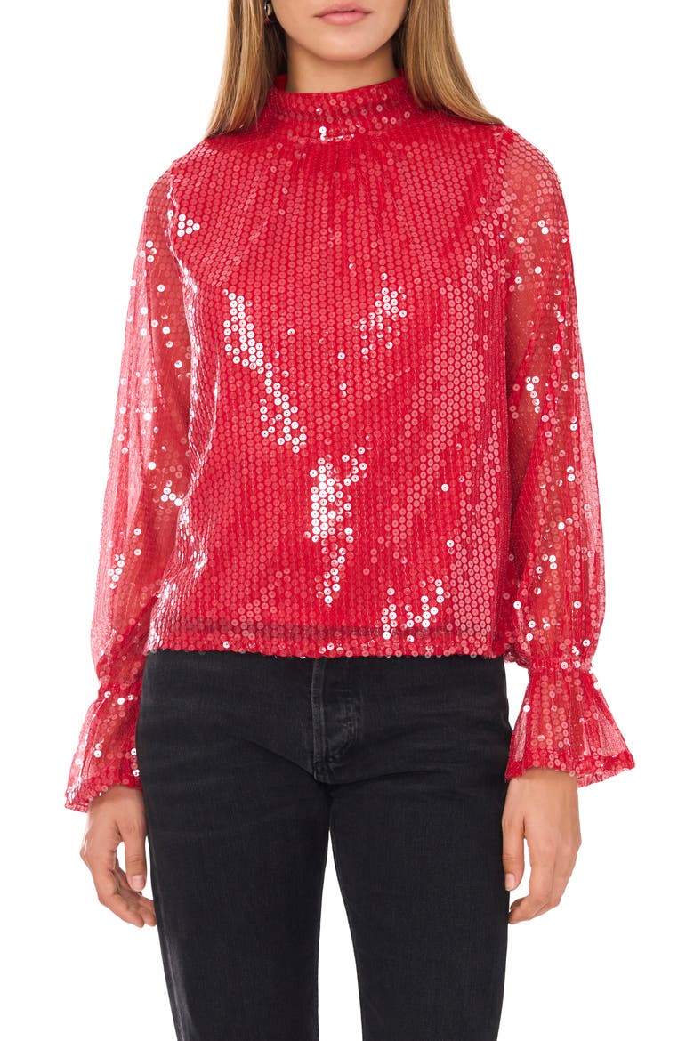 Drape Back Sequin Top, Main, color, DEEP ROUGE