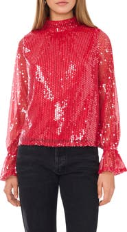 1.STATE Drape Back Sequin Top