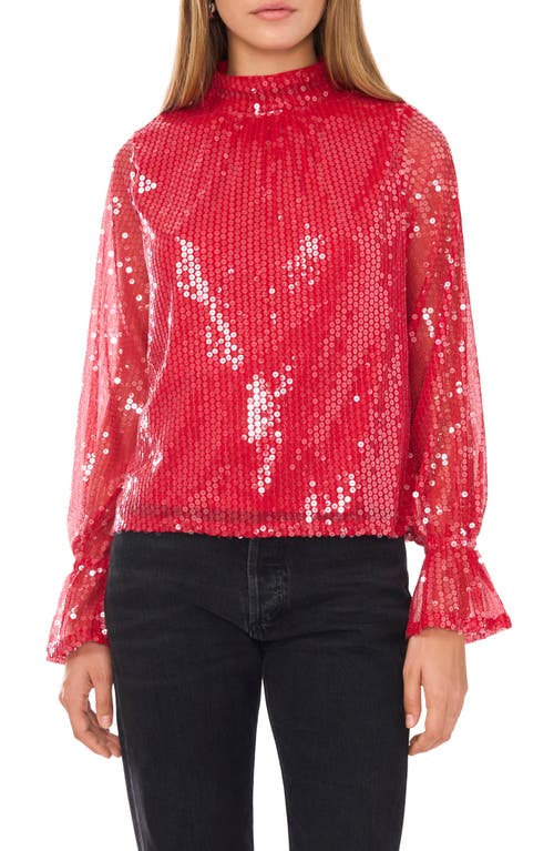 1.STATE Drape Back Sequin Top in Studio Red 