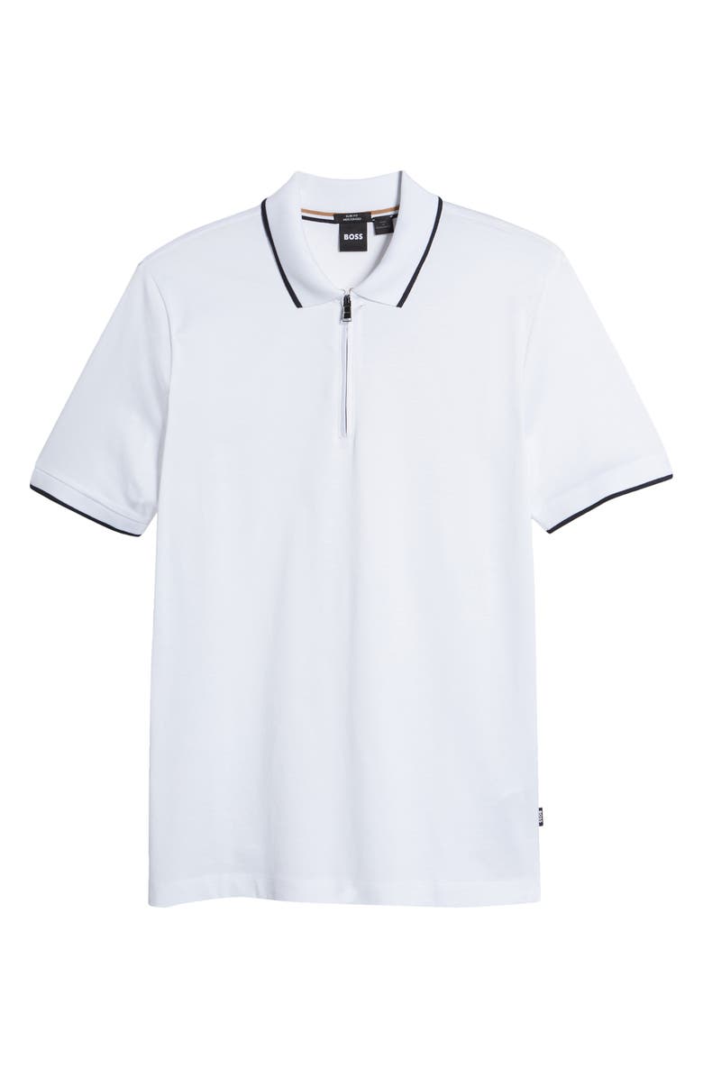 BOSS Polston Tipped Zip Polo, Alternate, color, White