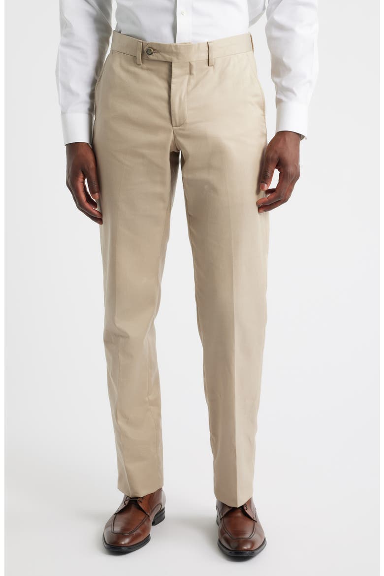 Trim Fit Flat Front Lyocell & Cotton Twill Chinos, Main, color, KHAKI