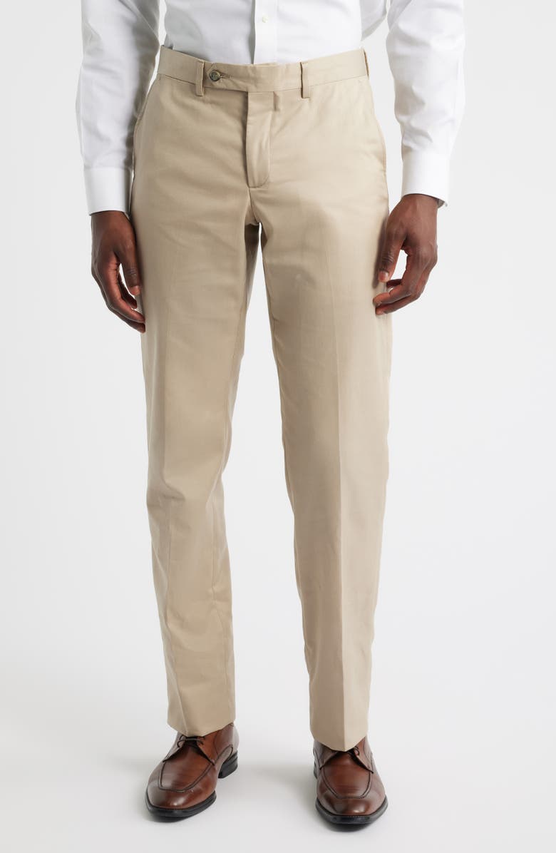 Berle Trim Fit Flat Front Lyocell & Cotton Twill Chinos, Main, color, Khaki