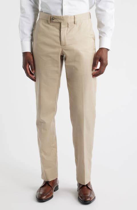 Trim Fit Flat Front Lyocell & Cotton Twill Chinos