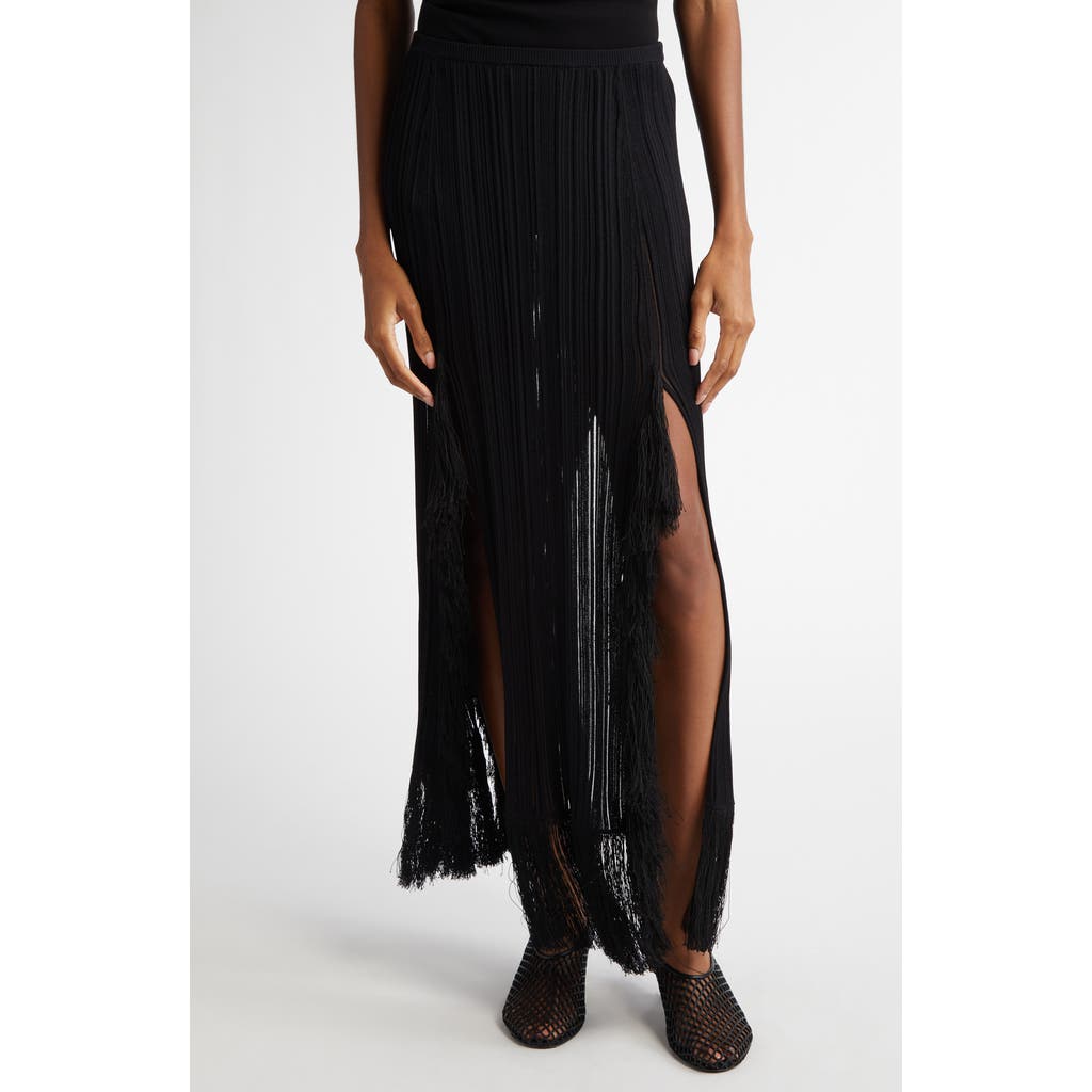 Proenza Schouler Alaina Fringe Knit Slits Maxi Skirt In Black