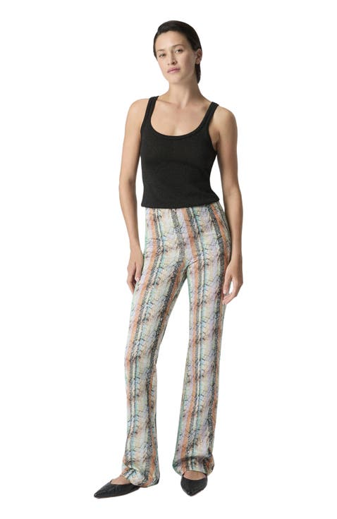 Multi-technique Mixed Viscose Lamé Flared Trousers