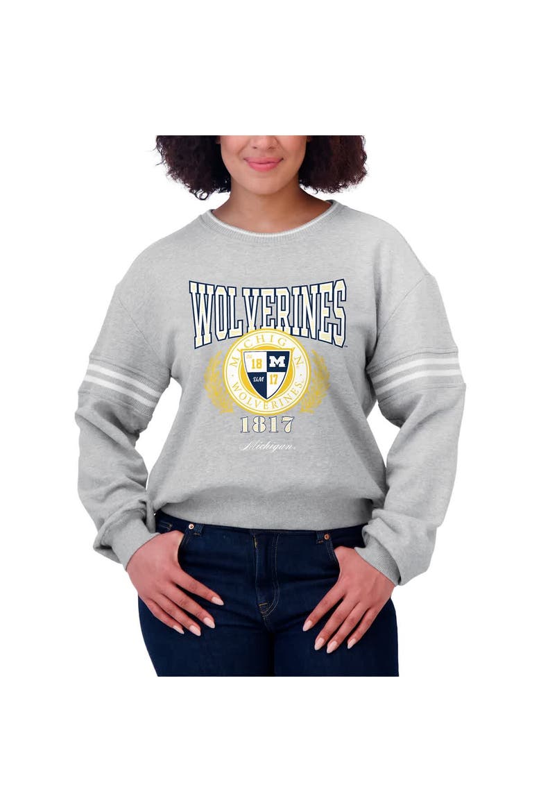 Women's WEAR by Erin Andrews Heather Gray Michigan Wolverines Classic Stripe Pullover Sweater, Alternate, color, Heather Gray