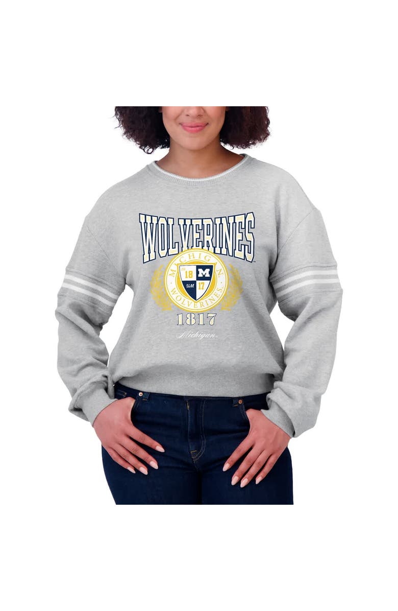 WEAR by Erin Andrews Women's WEAR by Erin Andrews Heather Gray Michigan Wolverines Classic Stripe Pullover Sweater, Alternate, color, Heather Gray