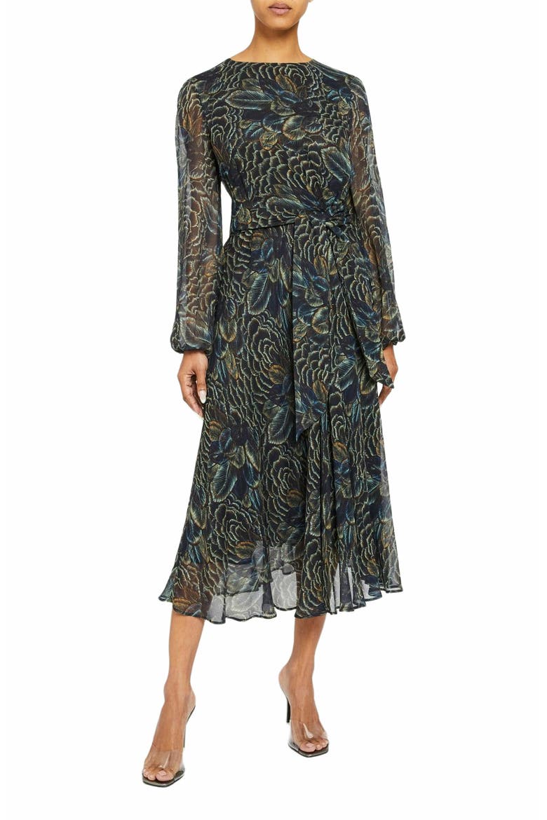 CALLIE Long Sleeve Fit and Flare Midi Dress, Main, color, SPACE BLUE