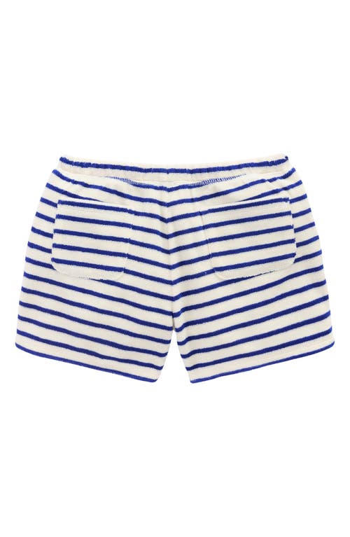 Mini Boden Kids' Mara Stripe Appliqué Terry Cloth Shorts In Soft Ivory/bright Blue Sea