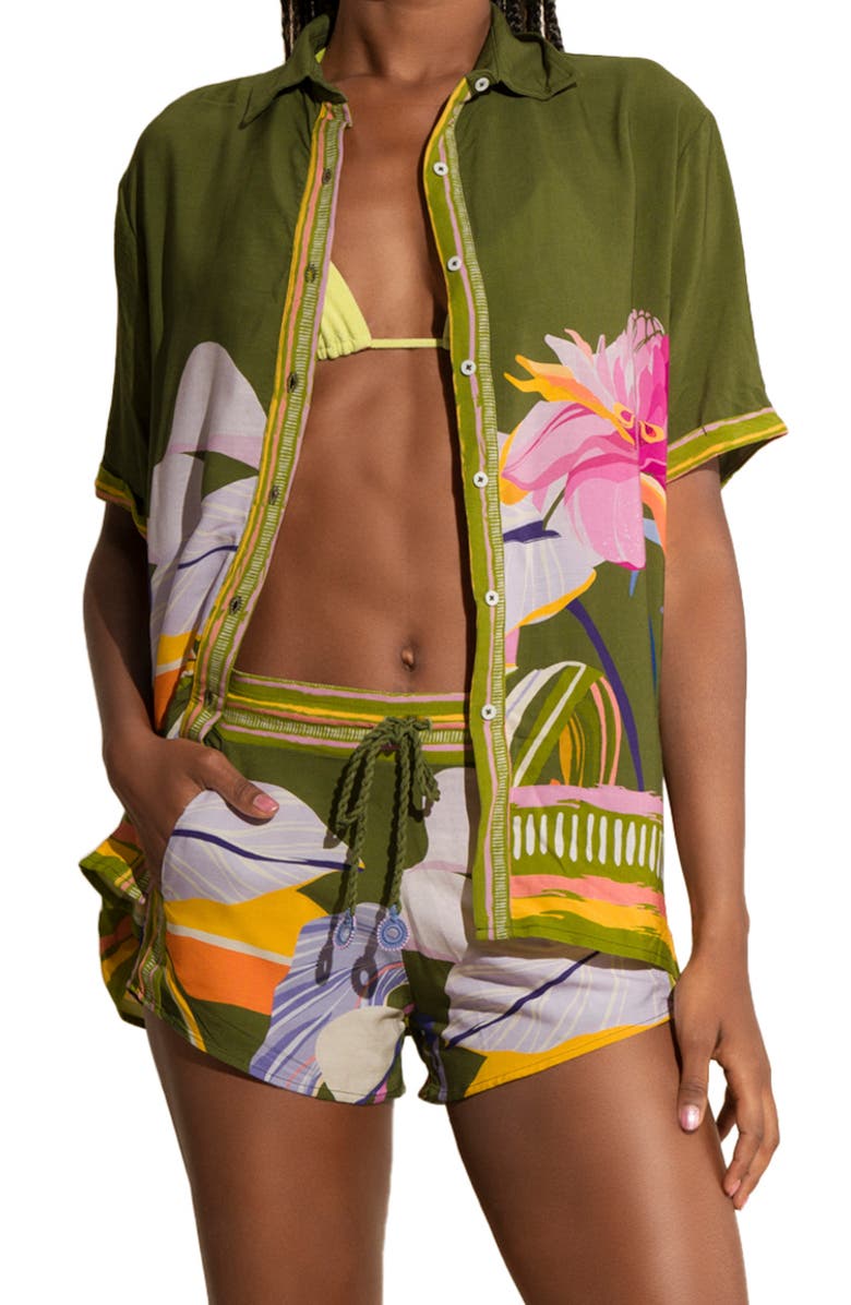 Maaji Milan Leafy Cover-Up Shirt, Main, color, 