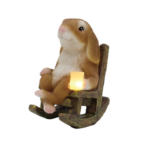 Resin Bunny in Chair with LED Multicolored for Spring Tabletop Lighting