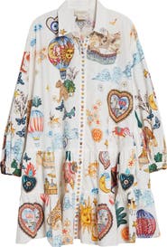 Camilla Print Long Sleeve Tiered Cotton Shirtdress