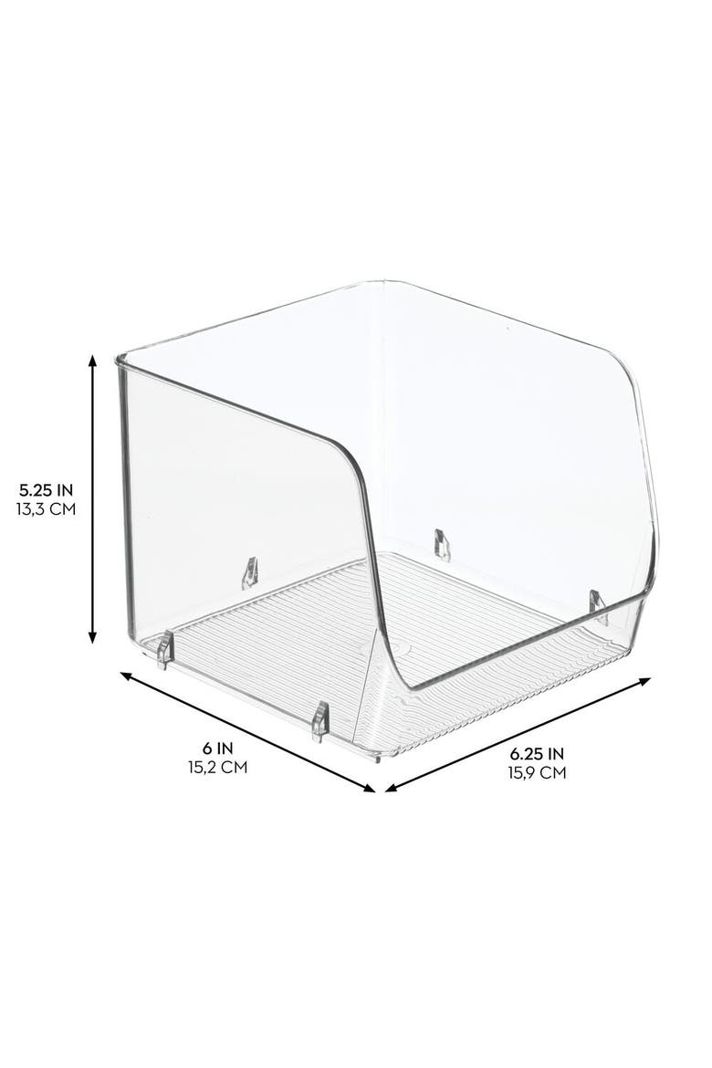 Stackable Open-Front Storage Bin, Set of 3, Clear, Made in USA, Alternate, color, Clear