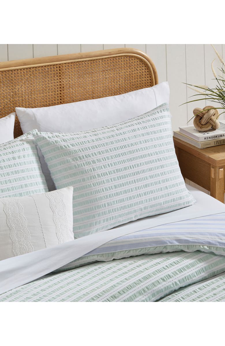 Peri Home Seersucker Stripe Duvet Cover & Pillow Shams Set, Alternate, color, Green/ Blue