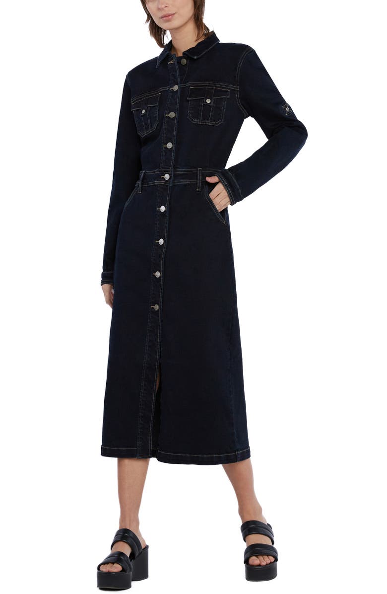 Wash Lab Denim Long Sleeve Denim Midi Shirtdress, Alternate, color, 