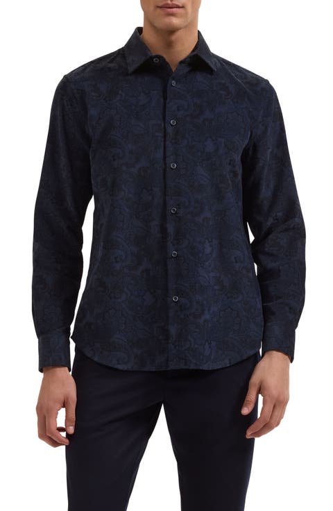 Julian Shaped Fit Paisley Corduroy Button-Up Shirt