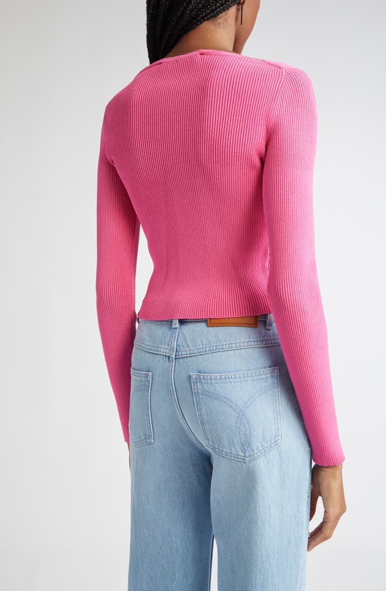 Versace Safety Pin Rib Cardigan, Alternate, color, Dragon Fruit