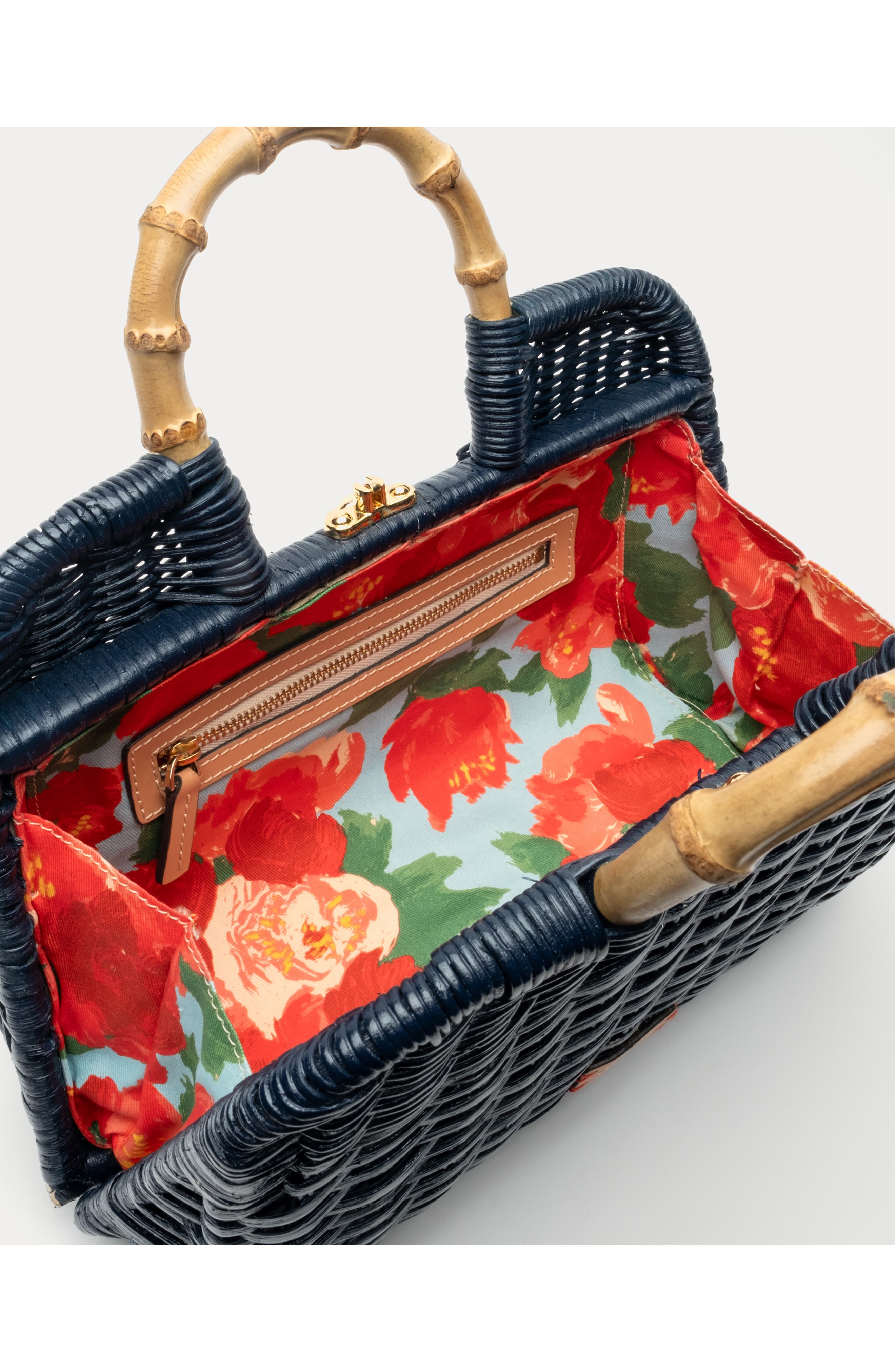 Buzzy Woven Wicker Top Handle Bag, Alternate, color, NAVY