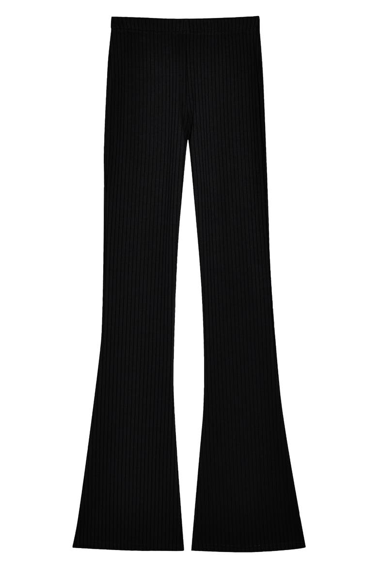 Ribbed Flare Skinny Pants, Alternate, color, BLACK