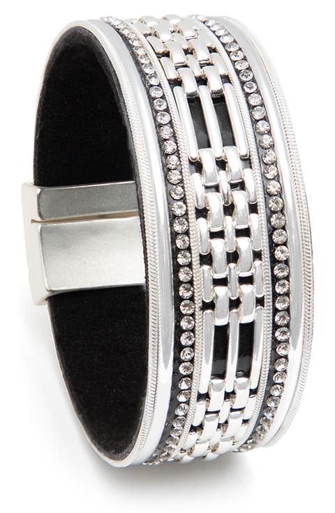 Faux Pearled Cutout Waved Cuff Bracelet