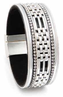 Faux Pearled Cutout Waved Cuff Bracelet